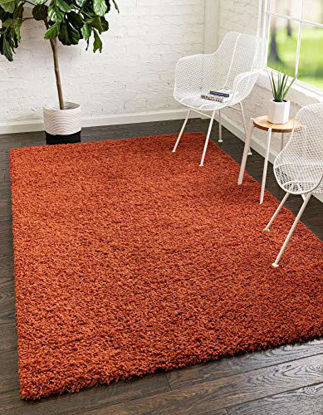 Picture of Unique Loom Solo Solid Shag Collection Modern Plush Terracotta Area Rug (5' 0 x 8' 0)