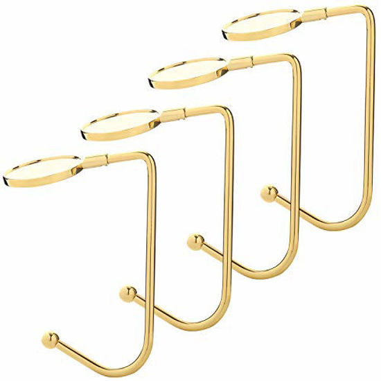 Picture of Sunshane 4 Pieces Christmas Stocking Holders Mantel Hooks Hanger Christmas Safety Hang Grip Stockings Clip for Christmas Party Decoration, Gold