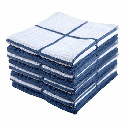 Picture of Sticky Toffee Cotton Terry Kitchen Dishcloth, 8 Pack, 12 in x 12 in, Dark Blue Check