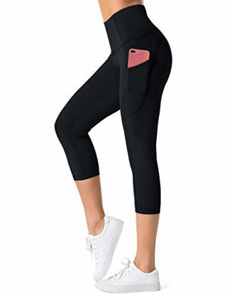 Picture of Dragon Fit High Waist Yoga Leggings with 3 Pockets,Tummy Control Workout Running 4 Way Stretch Yoga Pants (Large, Capri-Black)