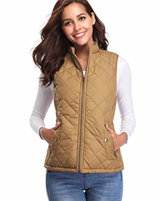 Picture of fuinloth Women's Padded Vest, Stand Collar Lightweight Zip Quilted Gilet Camel L