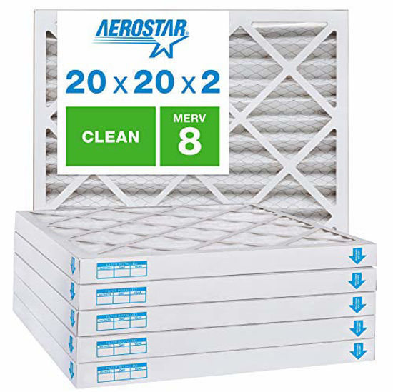 Picture of Aerostar Clean House 20x20x2 MERV 8 Pleated Air Filter, Made in the USA, (Actual Size: 19 1/2"x19 1/2"x1 3/4"), 6-Pack,White