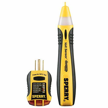 Picture of Pack of 4 Sperry Instruments STK001 Non-Contact Voltage Tester (VD6504) & GFCI Outlet/Receptacle Tester (GFI6302) Kit, Electrical AC Voltage Detector, Yellow & Black