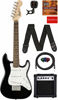 Picture of Fender Squier 3/4 Size Kids Mini Strat Electric Guitar Learn-to-Play Bundle w/ Amp, Cable, Tuner, Strap, Picks, Fender Play Online Lessons, and Austin Bazaar Instructional DVD - Black