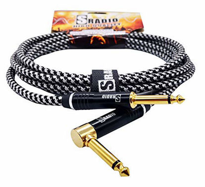 Picture of SRADIO Guitar Instrument Cable 20 Foot, AMP Cord Right Angle 1/4-Inch TS to Straight 1/4-Inch TS Guitar Cable 20FT with White Tweed Cloth for Electric GuitarBassKeyboard