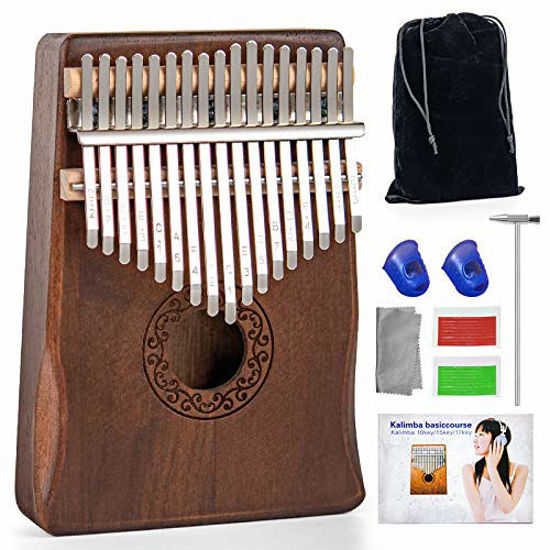 Picture of Kalimba Thumb Piano 17 Keys - Ucuber Portable Easy Operation Piano with Engraved Notes, Mahogany Wood, Best Gift Christmas Mbira Hurdy Gurdy for Kids Adult Beginners Professional