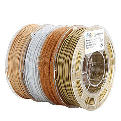 Picture of AMOLEN PLA 3D Printer Filament, 1.75mm, Set with Bronze, Marble, Wood, Shining Gold, Each Spool 225g, 4 Spools Pack