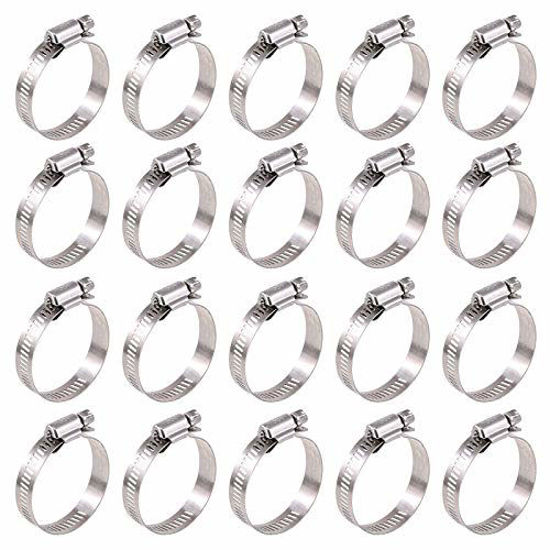 Picture of Glarks 20Pcs 304 Stainless Steel Adjustable 27-51MM Range Worm Gear Hose Clamps Assortment Kit, Fuel Line Clamp for Water Pipe, Plumbing, Automotive and Mechanical Application (27-51MM)