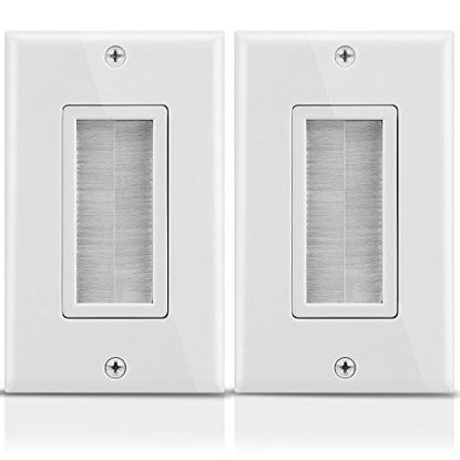 Picture of Fosmon 1-Gang Wall Plate (2 Pack), Brush Style Opening Passthrough Low Voltage Cable Plate in-Wall Installation for Speaker Wires, Coaxial Cables, HDMI Cables, or Network-Phone Cables