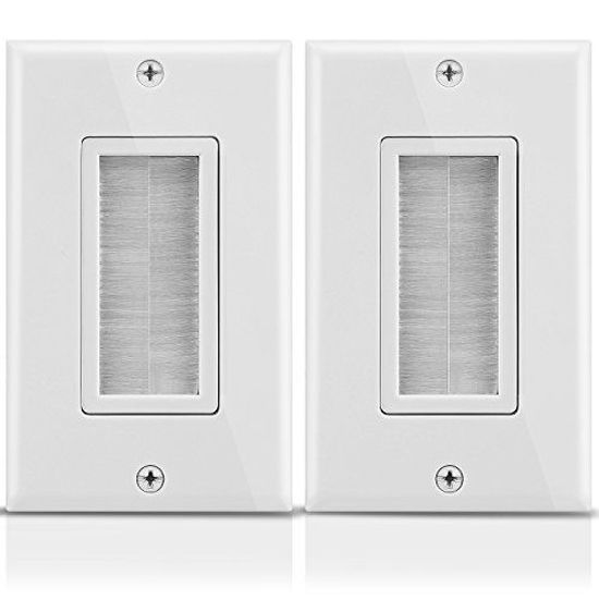 Picture of Fosmon 1-Gang Wall Plate (2 Pack), Brush Style Opening Passthrough Low Voltage Cable Plate in-Wall Installation for Speaker Wires, Coaxial Cables, HDMI Cables, or Network-Phone Cables