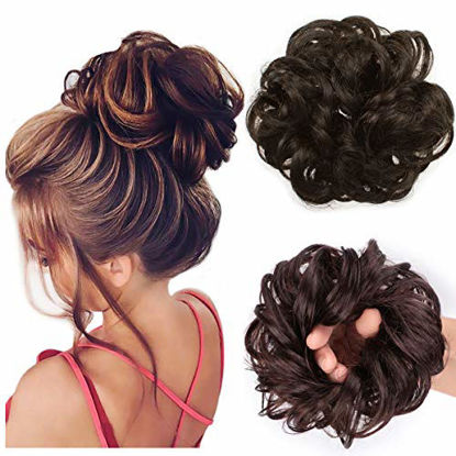 Picture of Messy Bun Hair Piece Thick Updo Scrunchies Synthetic Hair Extensions Ponytail Hair Wig Hairpiece Medium Brown