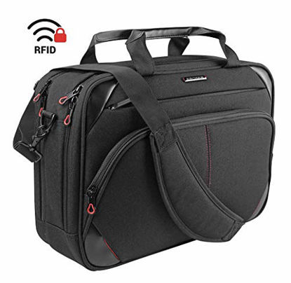 Picture of KROSER Laptop Bag 15.6 Inch Laptop Briefcase Laptop Messenger Bag Water Repellent Computer Case Laptop Shoulder Bag Durable Tablet Sleeve with RFID Pockets for Business/College/Women/Men-Black/Red