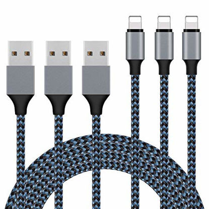 Picture of iPhone Charger, Sundix 3Pack 10ft Lightning Cable iPhone Charger Cable Nylon Braided Charging Cord Compatible iPhone XR XS XSMax X 8 8 Plus 7 7 Plus 6 6s Plus SE 5 5s 5c iPad iPod (Blue)
