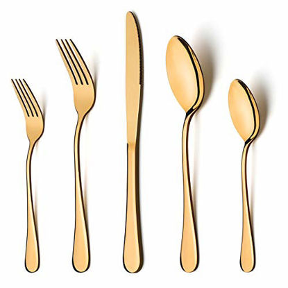 Picture of Gold Silverware Set, LIANYU 20 Piece Stainless Steel Flatware Cutlery Set for 4, Gold Mirror Finish, Ideal for Home Wedding Festival Party, Dishwasher Safe