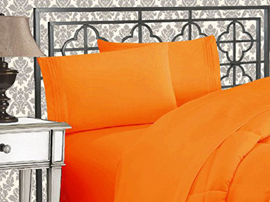 Picture of Elegant Comfort Luxurious 1500 Thread Count Egyptian Three Line Embroidered Softest Premium Hotel Quality 4-Piece Bed Sheet Set, Wrinkle and Fade Resistant, Queen, Orange