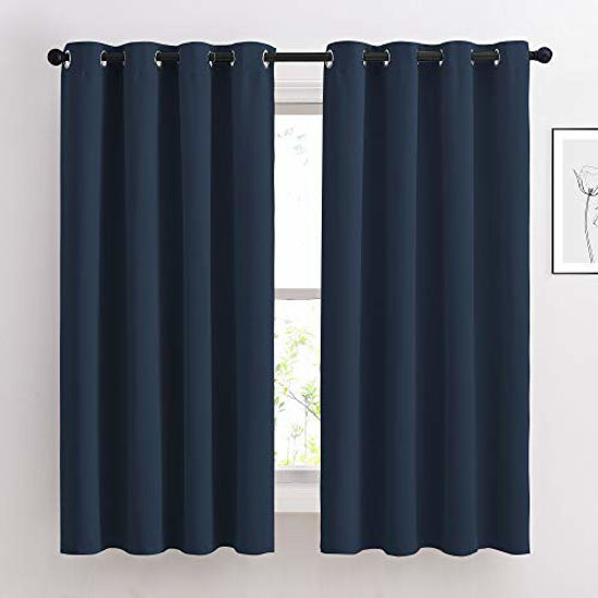 Picture of NICETOWN Blackout Curtains and Drapes for Kitchen - Thermal Insulated Solid Grommet Top Blackout Panels/Draperies for Kid's Room (Navy, 1 Pair, 52 x 63 Inch)