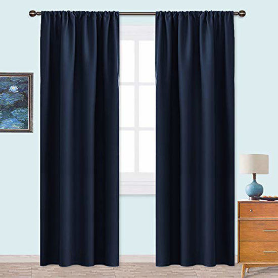 Picture of NICETOWN Thermal Curtains Blackout Draperies - Window Treatment Energy Saving Solid Blackout Rod Pocket Curtains/Drapes for Living Room (Navy, 1 Pair, 42 by 84-Inch)