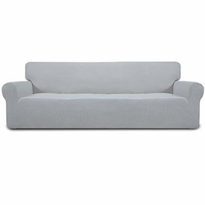 Picture of Easy-Going Stretch 4 Seater Sofa Slipcover 1-Piece Sofa Cover Furniture Protector Couch Soft with Elastic Bottom for Kids,Polyester Spandex Jacquard Fabric Small Checks (XX Large,Silver Gray)