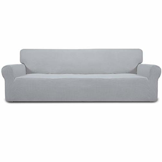 Picture of Easy-Going Stretch 4 Seater Sofa Slipcover 1-Piece Sofa Cover Furniture Protector Couch Soft with Elastic Bottom for Kids,Polyester Spandex Jacquard Fabric Small Checks (XX Large,Silver Gray)