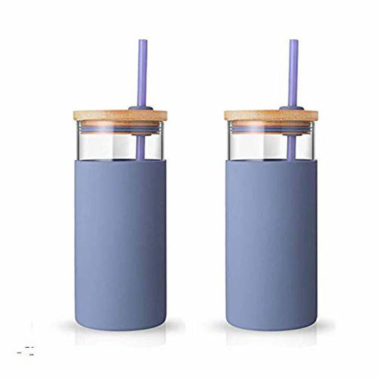 20oz Glass Tumbler Straw Silicone Protective Sleeve Bamboo Lid - BPA Free 