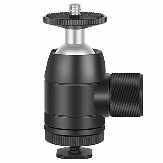 Picture of Neewer Mini Ball Head 1/4 inch Screw 360 Degree Rotatable Tripod Head with Lock and Hot Shoe Mount Adapter for LED Light,Ring Light, Tripod, Monopod, Slider, Camera, Load Up to 6.6 pounds/3 kilograms