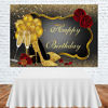 Picture of Glitter Gold Happy Birthday Backdrop Red Rose Floral Golden Balloons Heels Champagne Glass Background for Women Birthday Party Decorations Birthday Party Supplies 7x5ft Vinyl