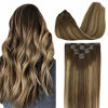 Picture of GOO GOO Human Hair Extensions Clip in Ombre Chocolate Brown to Honey Blonde 16 Inch 120g 7pcs Remy Clip in Hair Extensions Straight Thick Remy Hair Extensions