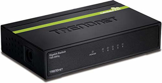 Picture of TRENDnet 5-Port Unmanaged Gigabit GREENnet Desktop Metal Switch, TEG-S50g, Ethernet Splitter, Ethernet/Network Switch, 5 x Gigabit Ports, Fanless, 10 Gbps Switching Fabric, Lifetime Protection,Black