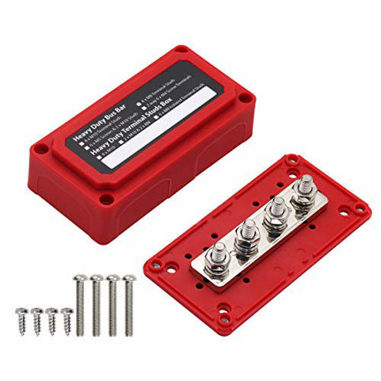 Picture of T Tocas 300A Bus Bars Heavy Duty Module Design Power Distribution Block Busbar Box with 4X M8(5/16") Terminal Studs(Red)