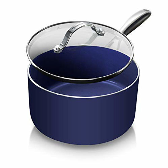 Picture of Granitestone Blue 2.5 Quart Saucepan with Ultra Nonstick & Durable Mineral Derived & Diamond Reinforced Surface, Stay Cool Handles & Tempered Glass Lid