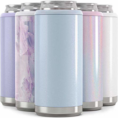 Picture of Maars Skinny Can Cooler for Slim Beer & Hard Seltzer | Stainless Steel 12oz Koozy Sleeve, Double Wall Vacuum Insulated Drink Holder - Glitter Iceberg