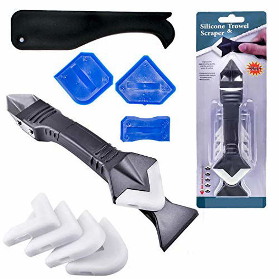 Picture of 3 in 1 Silicone Caulking Toolsstainless steelhead, Sealant Finishing Tool Grout Scraper, Reuse and Replace 5 Silicone Pads, Great Tools for Kitchen Bathroom Window, Sink Joint