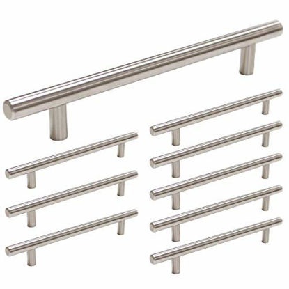 Picture of homdiy (10 Pack) Modern Cabinet Pulls Bruhsed Nickel Drawer Pulls - HD201SN Cabinet Door Handles Stainless Steel Tube T Bar Drawer Pulls for Drawers, Kitchen Cabinets, 8in Hole Centers