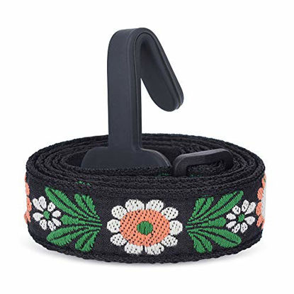 Picture of CLOUDMUSIC Ukulele Strap Button Free Hawaiian Floral Ukulele Strap with Hook Clip On For Soprano Concert Tenor Ukulele(Flowers With Orange Petals)