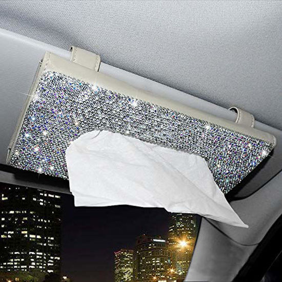 Picture of ChuLian Bling Bling Car Sun Visor Tissue Box Holder,Crystal Sparkling Napkin Holder,PU Leather Backseat Tissue Case Car Accessories for Women,Beige