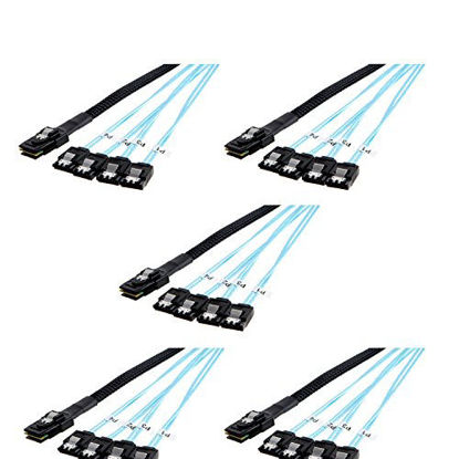 Picture of CableCreation [5 Pack ] Mini SAS 36Pin (SFF-8087) Male to 4 SATA 7Pin Female Cable, Mini SAS Host/Controller to 4 SATA Target/Backplane, 1.6ft x 5PCS