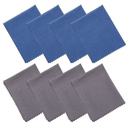 Picture of Wisdompro 8-Pack Microfiber Cleaning Cloth for Camera Lens, Glass, Lenses, Phone, iPhone, iPad, Tablet, Laptop, LCD TV, Computer Screen, Monitor and Other Delicate Surface (4 Blue, 4 Grey 6x7 Inch)