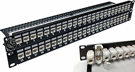 Picture of Electriduct 48-Port CAT6A Unshielded 2U Patch Panel 19-Inch Loaded w/Tool-Less Keystone Jacks Rackmount or Wallmount