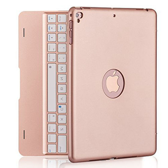 Picture of iPad Keyboard Case for iPad Pro 9.7 Inch, New 2018 iPad, 2017 iPad, iPad Air 1 and 2 Bluetooth Keyboard with 130° Smart Folio Hard Back Cover, Ultra Slim, Auto Wake and Sleep - Rose Gold