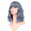 Picture of VCKOVCKO Wavy Wig Short Bob Wigs With Air Bangs Shoulder Length Women's Short Wig Curly Wavy Synthetic Cosplay Wig Pastel Bob Wig for Girl Colorful Costume Wigs(12", Mix Blue)