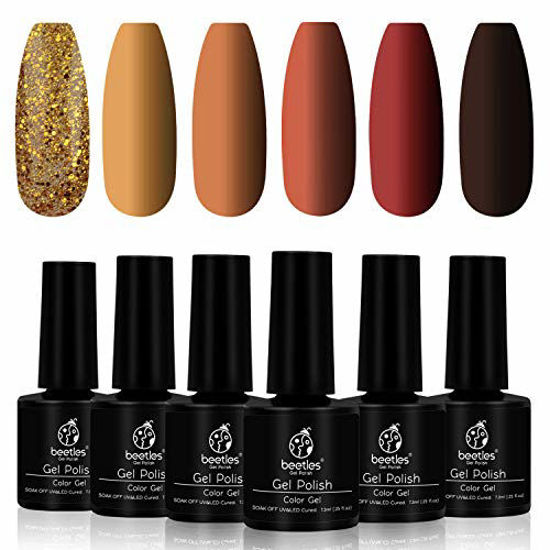 Picture of Beetles Gel Polish Set, Pumpkin Spice Yellow Gel Nail Polish Red Orange Glitter Nail Polish Kit Soak Off Nail Lamp Cured, 7.3ml Each Bottle for Nail Art