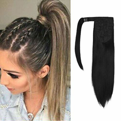 Picture of SEIKEA Clip in Ponytail Extension Wrap Around Straight Hair for Women (16'', Black)