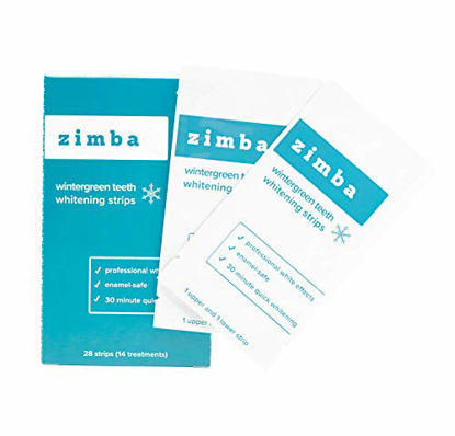 Picture of Zimba Teeth Whitening Strips - Zimba Whitening Strips - Teeth Whitening Formulated for Sensitive Teeth - White Strips Teeth Whitening - Natural, Enamel-Safe Whitening Strips (1 Pack, Wintergreen)