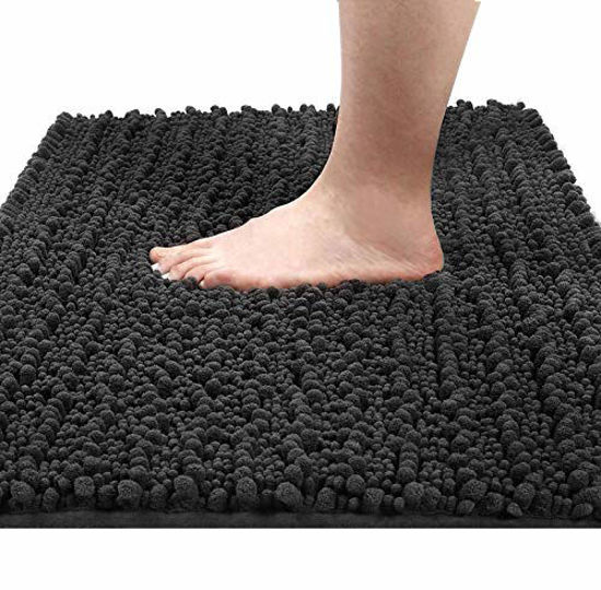 Picture of Yimobra Original Luxury Chenille Bath Mat, 31.5 X 19.8 Inches, Soft Shaggy and Comfortable, Large Size, Super Absorbent and Thick, Non-Slip, Machine Washable, Perfect for Bathroom, Dark Gray