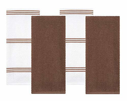 Picture of Sticky Toffee Cotton Terry Kitchen Dish Towel, 4 Pack, 28 in x 16 in, Brown Stripe