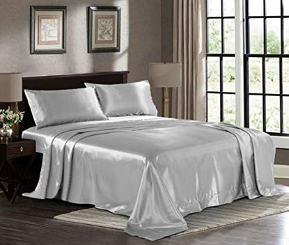 Picture of Satin Sheets California King [4-Piece, Grey] Luxury Silky Bed Sheets - Extra Soft 1800 Microfiber Sheet Set, Wrinkle, Fade, Stain Resistant - Deep Pocket Fitted Sheet, Flat Sheet, Pillow Cases