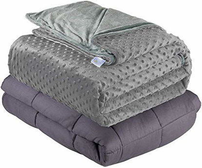 Picture of Quility Weighted Blanket for Adults - King Size, 86"x92", 15 lbs - Heavy Heating Blankets for Restlessness - Grey, Grey Cover