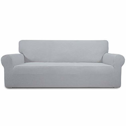 Picture of Easy-Going Stretch Oversized Sofa Slipcover 1-Piece Couch Sofa Cover Furniture Protector Soft with Elastic Bottom for Kids, Spandex Jacquard Fabric Small Checks(X Large,Silver Gray)