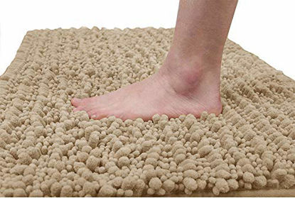 Picture of Yimobra Original Luxury Shaggy Bath Mat, 24 x 17 Inches, Soft and Cozy, Super Absorbent Water, Non-Slip, Machine-Washable, Thick Modern for Bathroom Bedroom, Beige