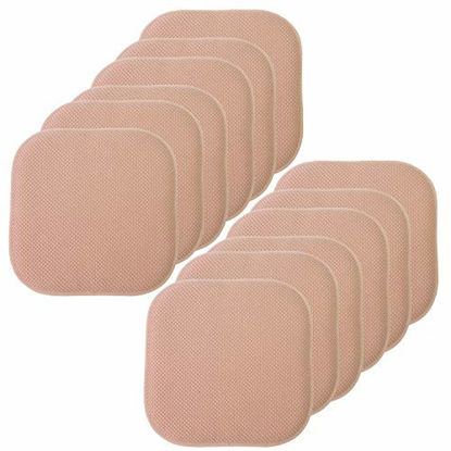 Picture of Sweet Home Collection Chair Cushion Memory Foam Pads Honeycomb Pattern Slip Non Skid Rubber Back Rounded Square 16" x 16" Seat Cover, 12 Pack, Blush